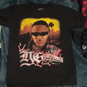 Black Graphic Crewneck T-Shirt with Sunset Portrait